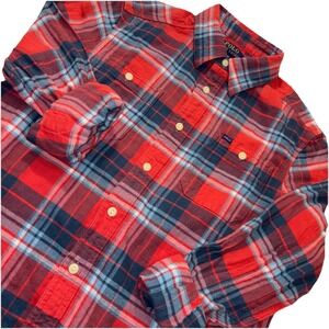 Polo Ralph Lauren Red Plaid Flannel Workshirt Front Pockets Boy's LARGE 14-16